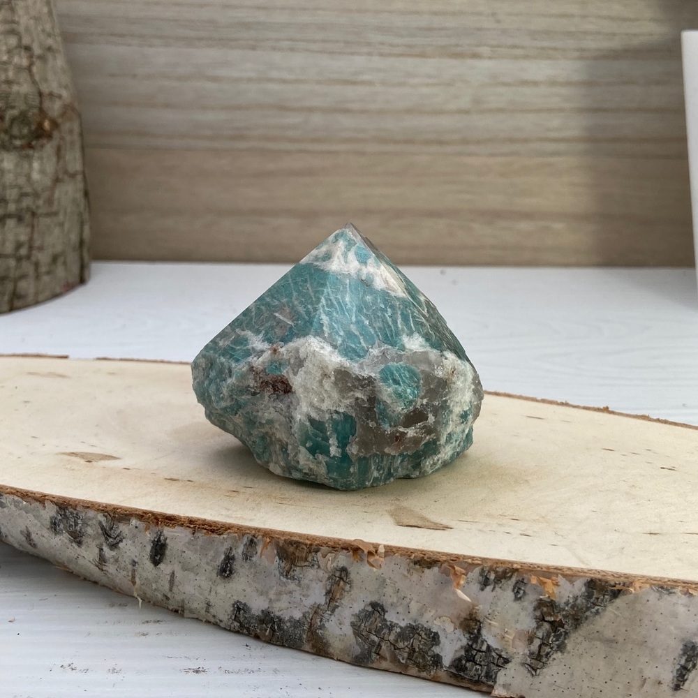 Amazonite Generator Point, Rough and Polished - Picture 3 of 10